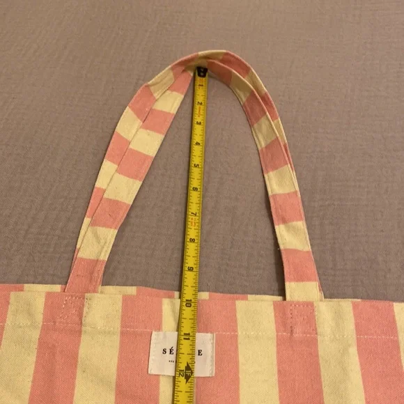 Sezane “Bonjour New York" Pink and Cream Striped Tote Bag - Picture 4 of 7